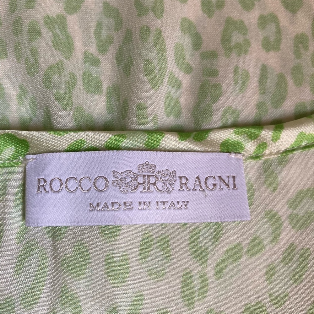 Rocco Ragni Animal Print Crew Neck Short Sleeve Silky Top Made in Italy in Lime - Picture 8 of 11
